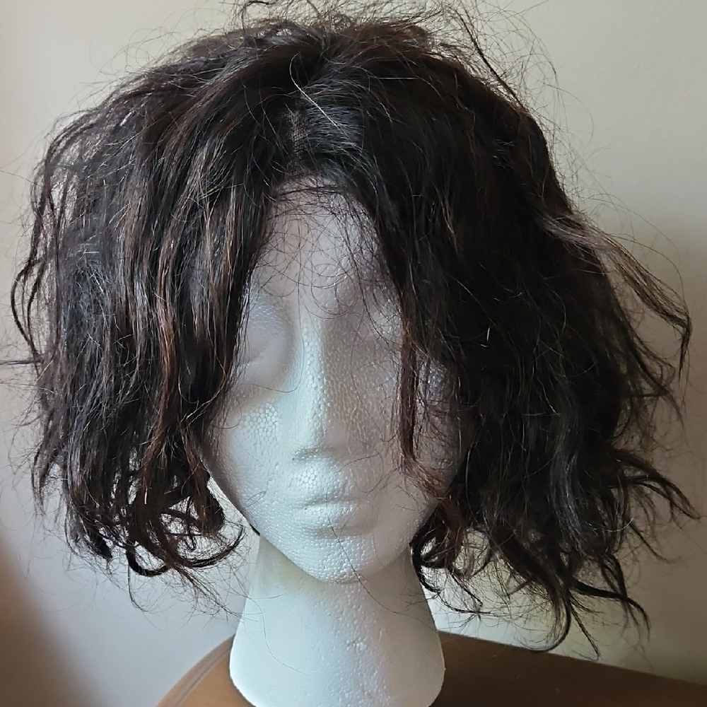 Vovicafox Pure Stretch Cap Natural Black Wavy Bob Style Wig with Tousled Texture